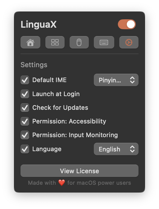 LinguaX 通用设置